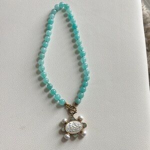 Elegant jade Turquoise Beaded Necklace with Gold Accents